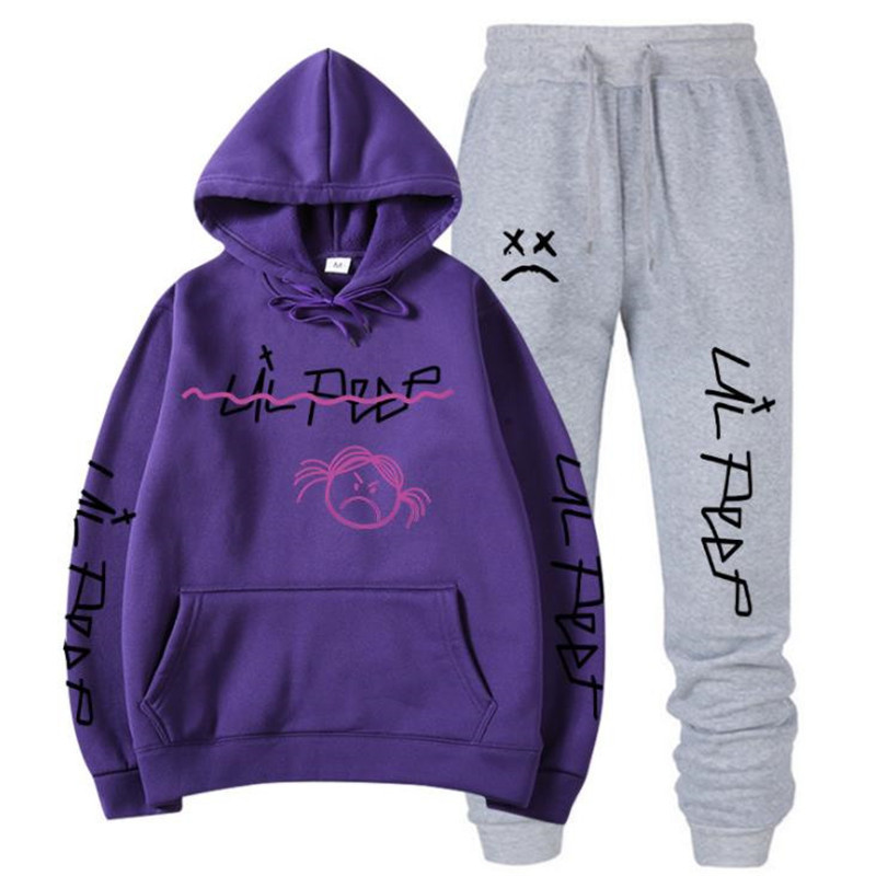 Conjunto de chándal con sudadera con capucha estilo lil peep_voghion.com