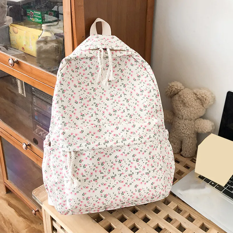 Korean Version Nylon Floral Flower Fashion Junior High School Backpack Travel Bag_voghion.com