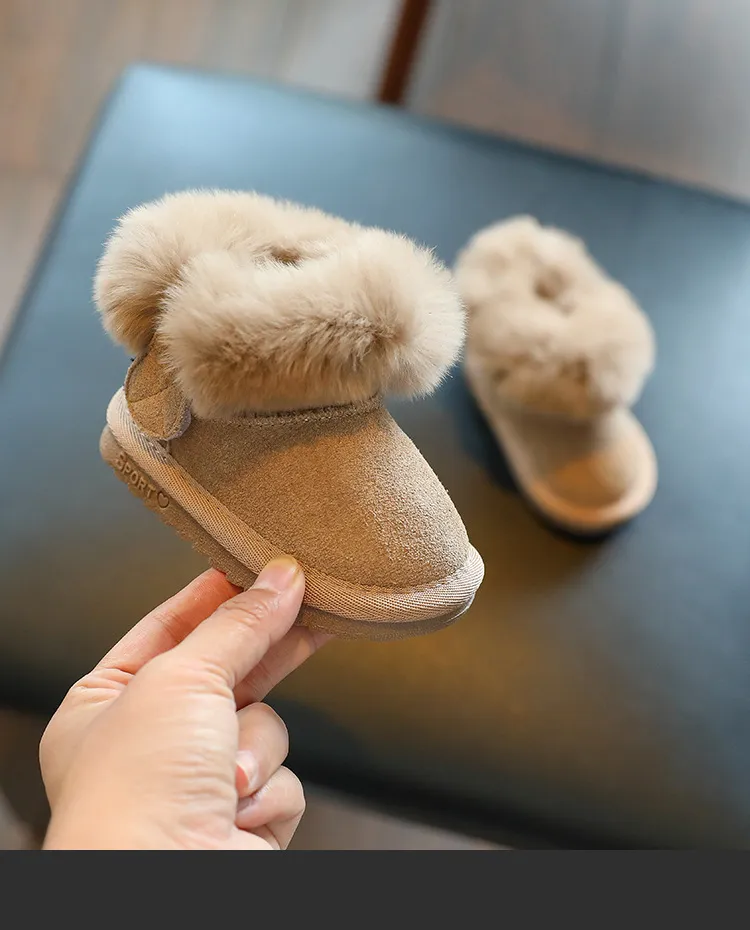 Scarpe invernali per bambini, solide, calde, in peluche, per neonati, da esterno, casual, da neve, morbide e antiscivolo, in pelliccia, in pelle scamosciata_voghion.com
