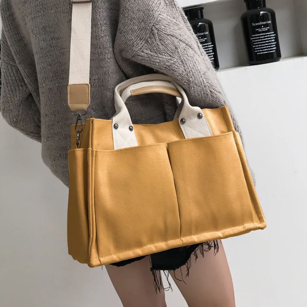 Borsa a tracolla in tela, alla moda, con manico superiore, grande capacità, multitasche, tracolla regolabile, semplice e portatile per il fine settimana_voghion.com