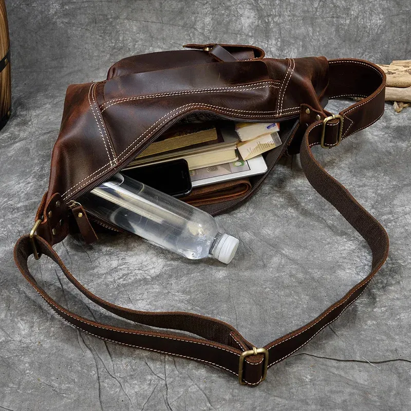 Featured Mens Genuine Backpack Crazy Horse Leather Daypack Travel Male Laptop Unique Bagpack Man Chest Bag 240902_voghion.com