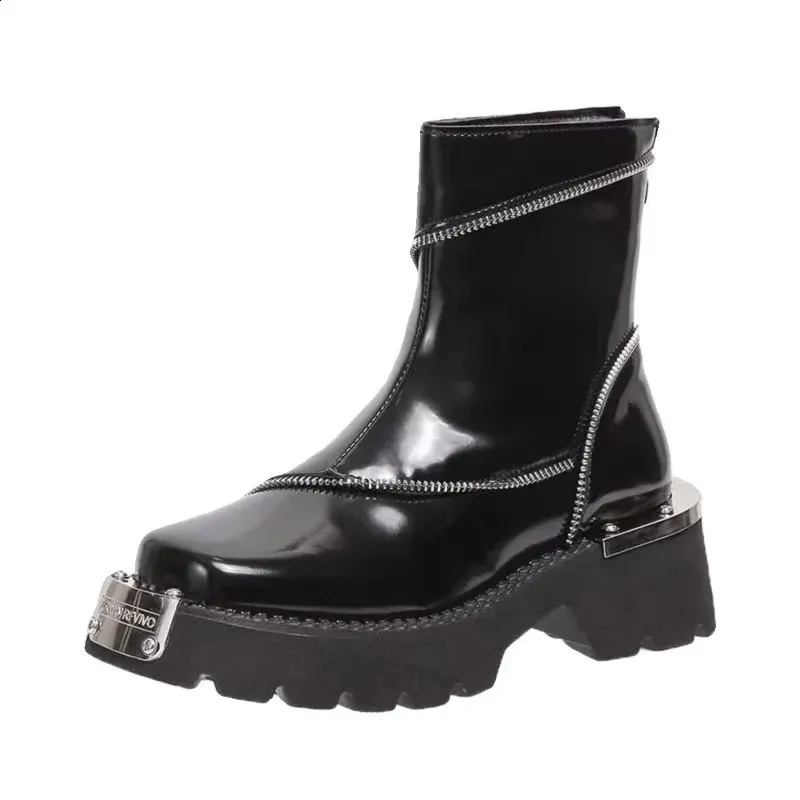 Schuhe für Damen Hochwertige schwarze Damenstiefel Street Fashion runde Zehenpartie Damen rutschfeste Thicoled Gothic 240723_voghion.com