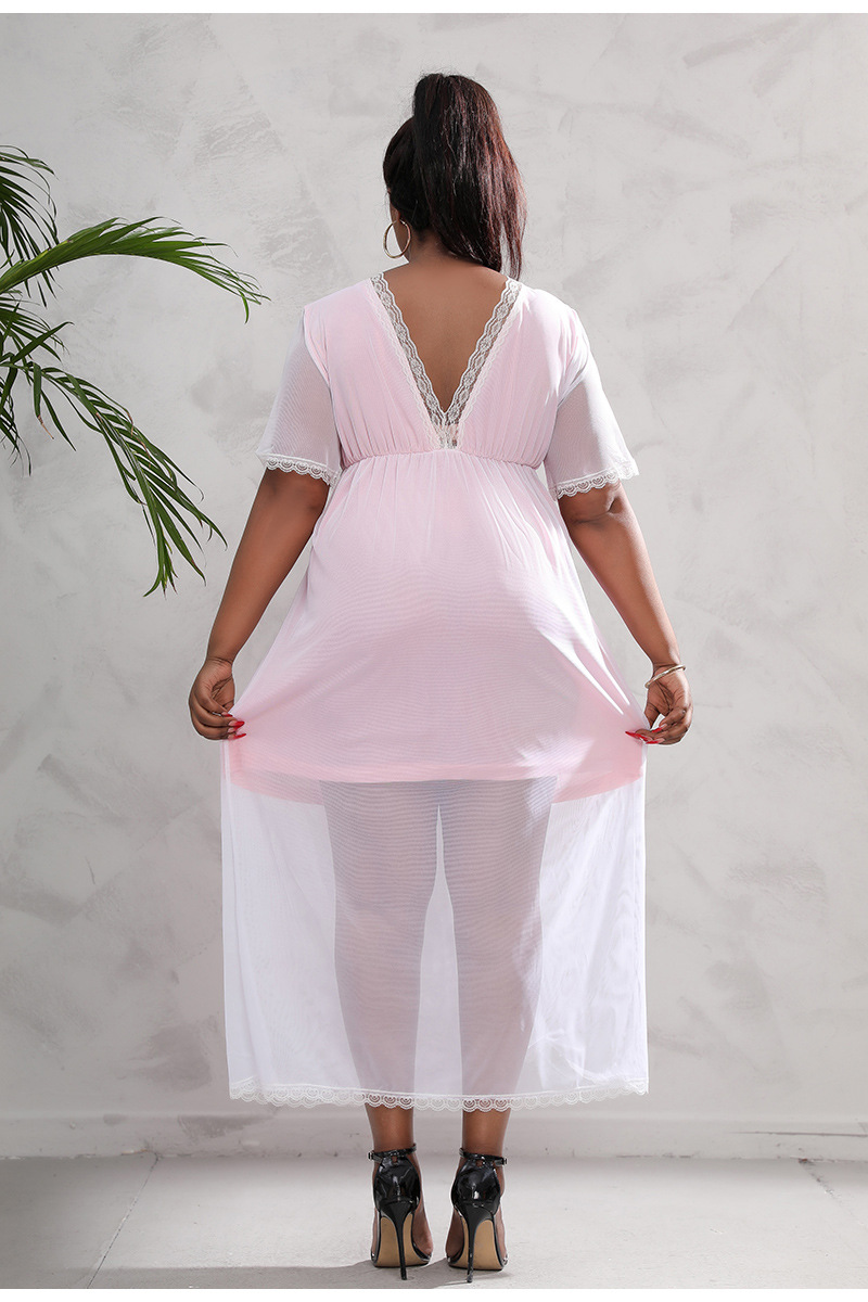 Frauen mesh spitze hause kleidung große größe nachthemd sommer fett mm Französisch kleid_voghion.com