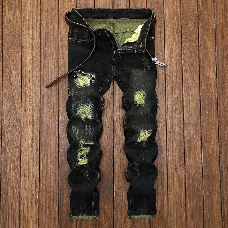Men's Ripped Straight Leg Jeans For Men Classic Denim Style_voghion.com