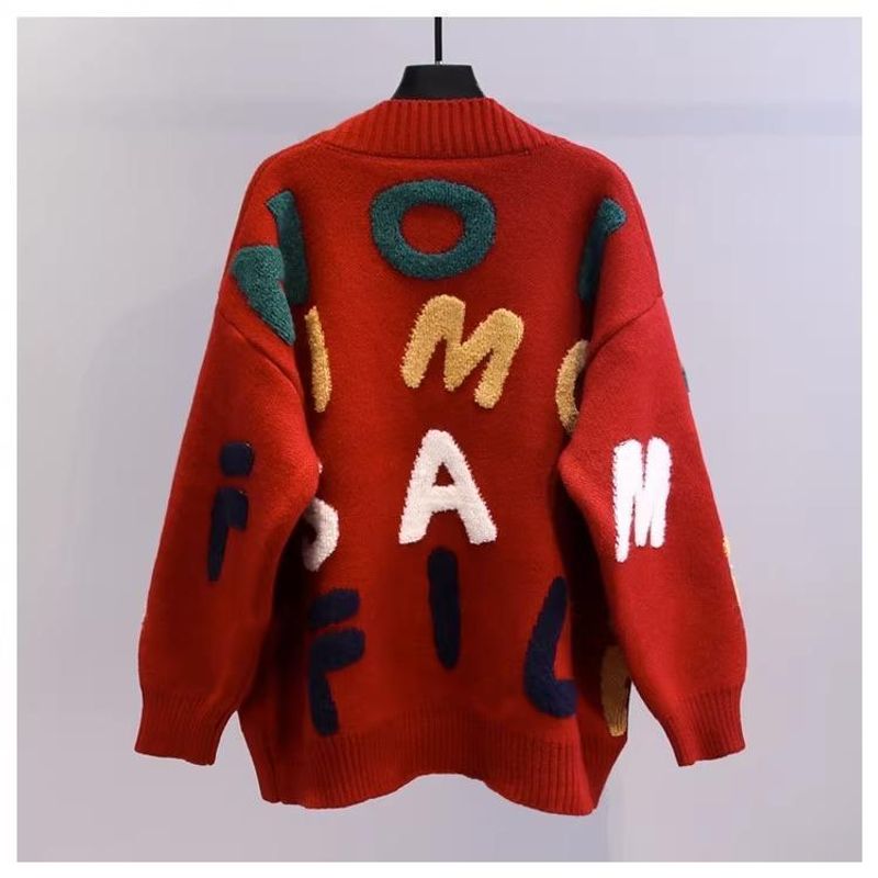 Women's Clothing Fat mm stylish horn button letter sweater jacket for women autumn and winter new large size loose lazy_voghion.com