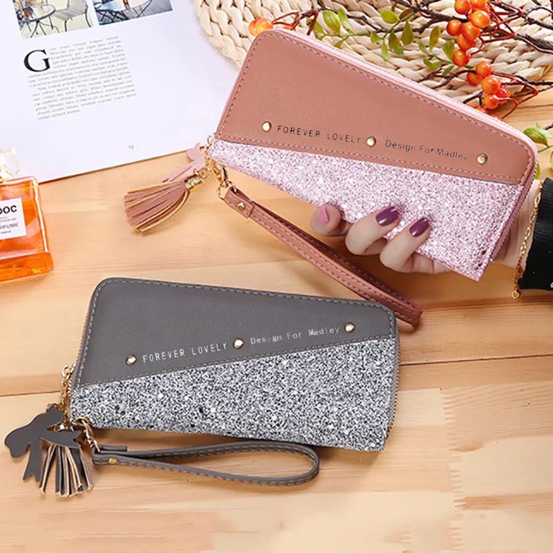 Yogodlns Damen-Geldbörse aus PU-Leder mit Kartenhalter, Handtasche mit Quaste, modische Umschlagtasche, Kontrastfarbe, Geldbörse B_voghion.com