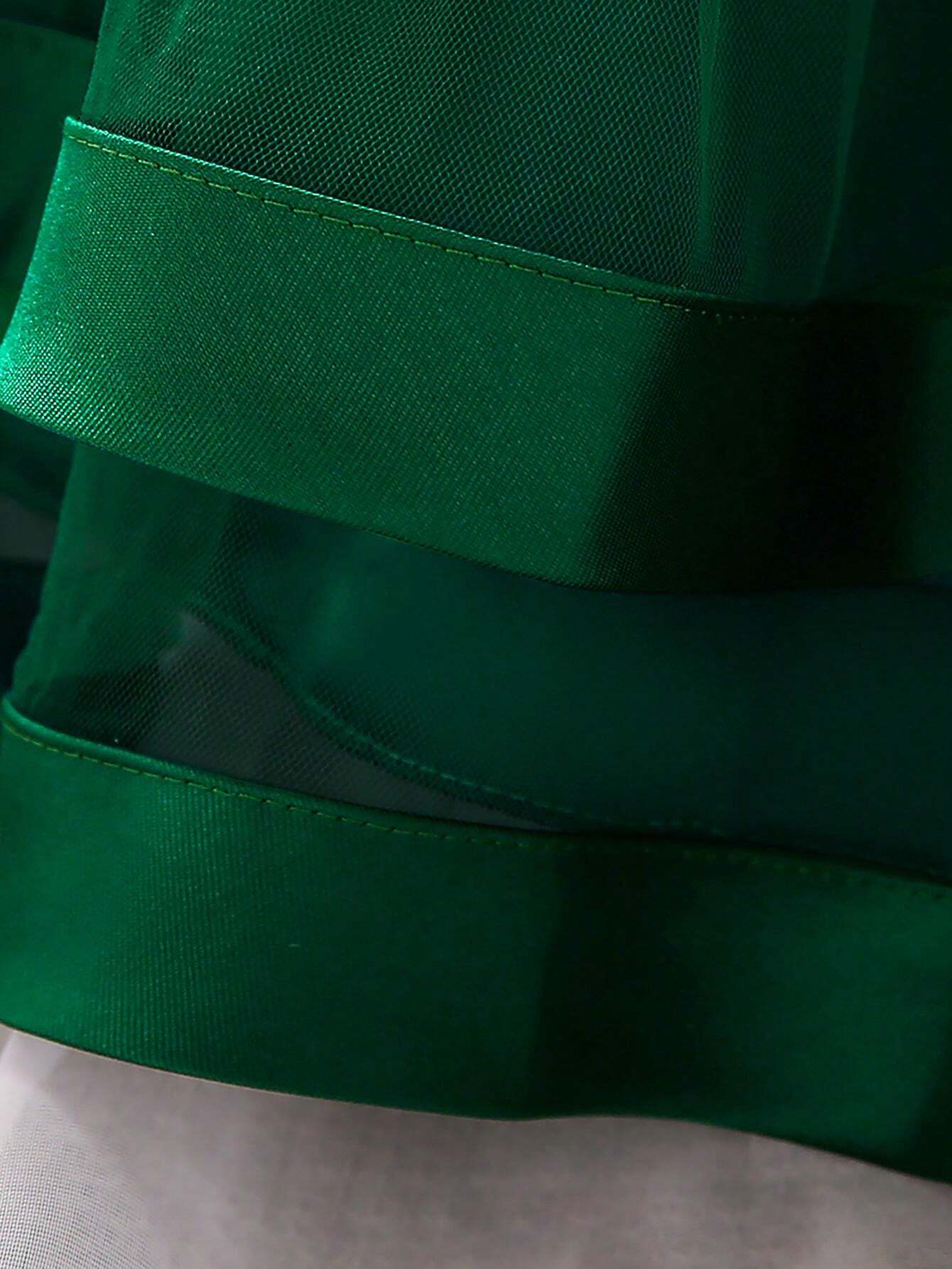 Girls Sleeveless Solid Color Bow Mesh Satin Puff Skirt Dress, Elegant Formal Party Wear Without Hair Accessories_voghion.com