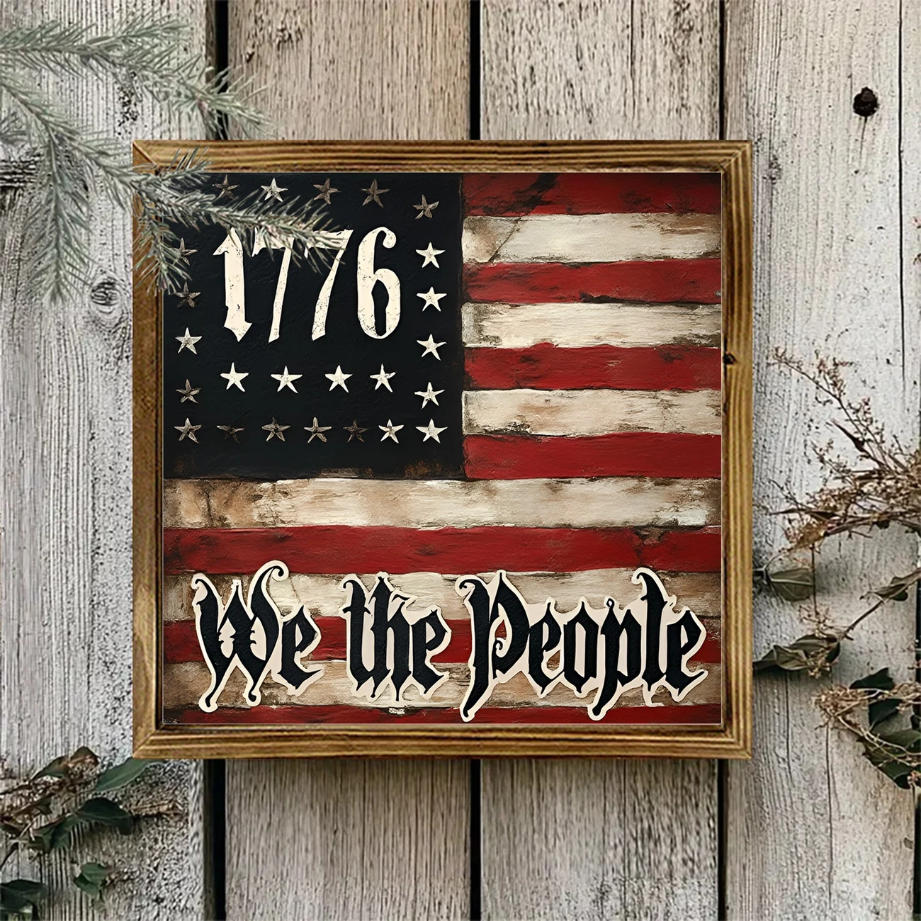 Letrero rústico de madera con la bandera estadounidense de 1776: arte de pared rústico para el hogar, la oficina o como regalo patriótico. Fácil de instalar._voghion.com