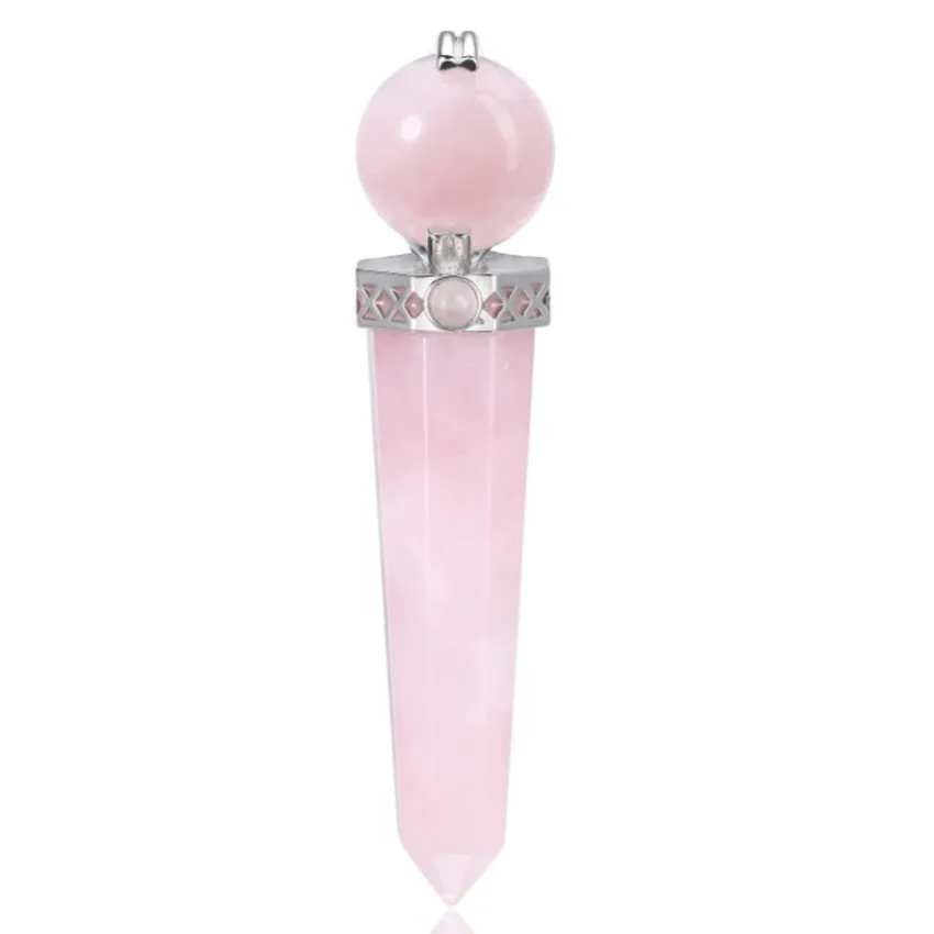 Collane con ciondolo FYJS Uniche in argento placcato forma geometrica pietra ametista con perlina quarzo rosa gioielli di ispirazione_voghion.com