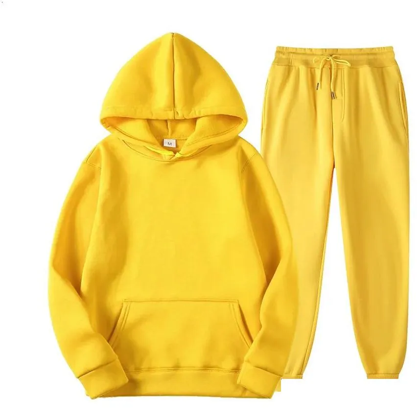 Survêtements homme femme survêtement décontracté jogging ensemble sweat à capuche pantalon de survêtement 2 pièces mode chaud couleurs unies_voghion.com