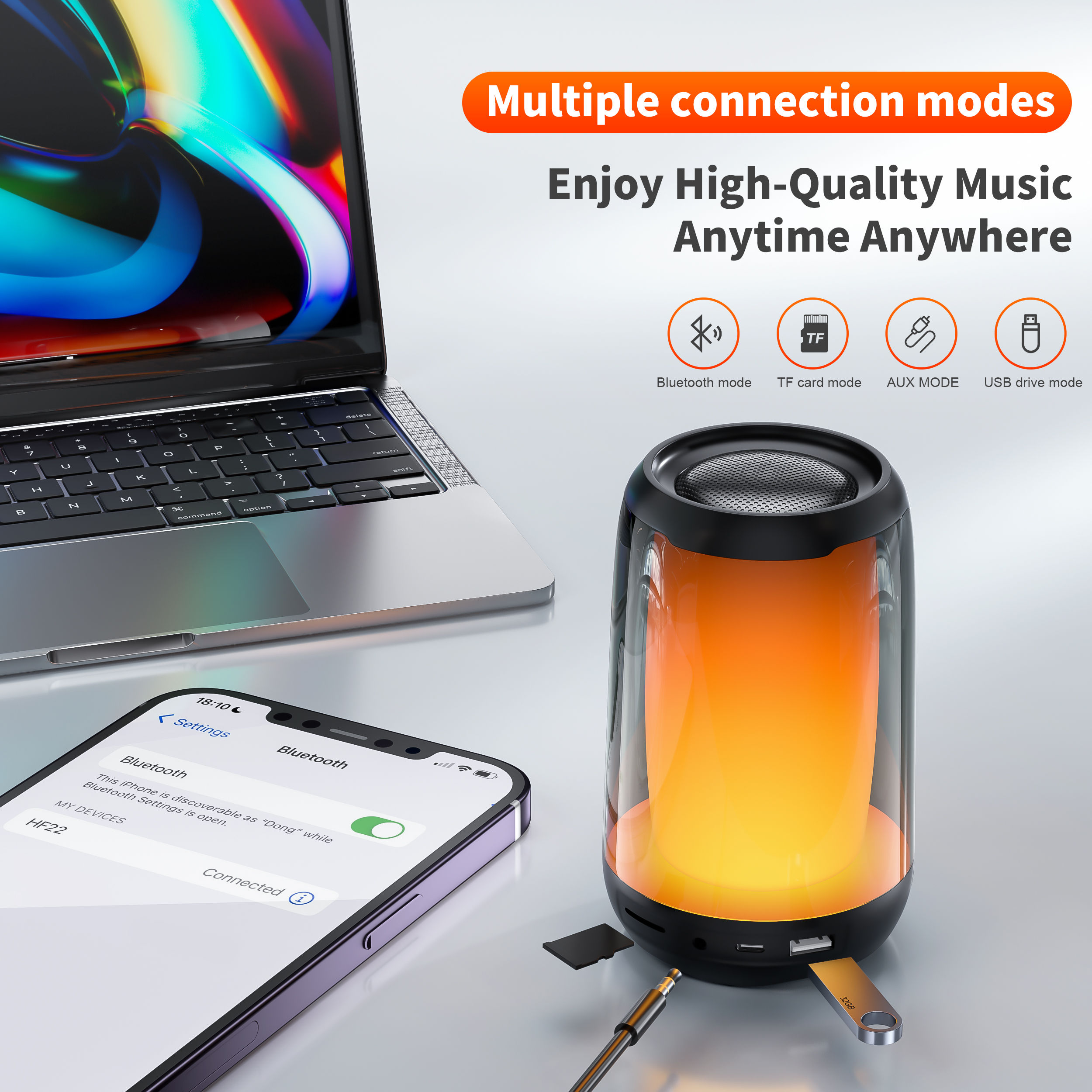Trådlös Bluetooth-högtalare 12 sorters färgade lampor Nattlampa Atmosfärlampor 45MM Högtalare QERE HF22 Bärbar högtalare_voghion.com