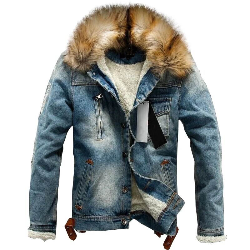 drop shipping 2023 new men jeans jacket and coats denim thick warm winter outwear S-4XL LBZ21