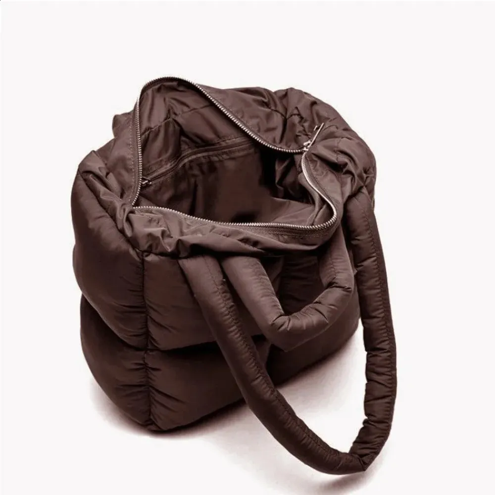 Borsa a tracolla grande capacità imbottita in nylon trapuntato, borsa a mano in piuma, borsa per la spesa in cotone morbido e imbottito 240912_voghion.com