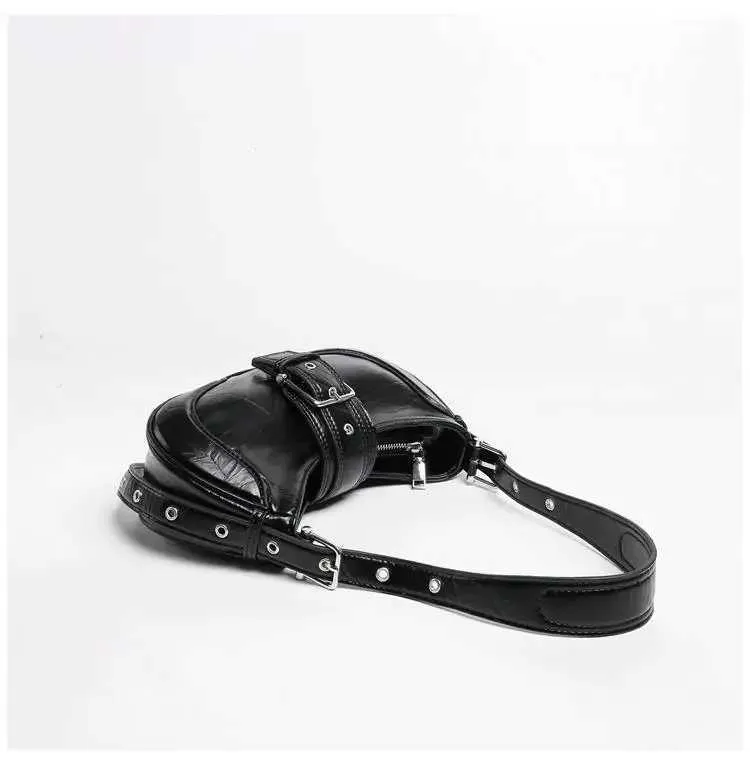 Women Y2K Fashion Shoulder Black PU Leather Underarm Ladies High Quality Handbags Hot Girls Armpit Bags Wallet_voghion.com