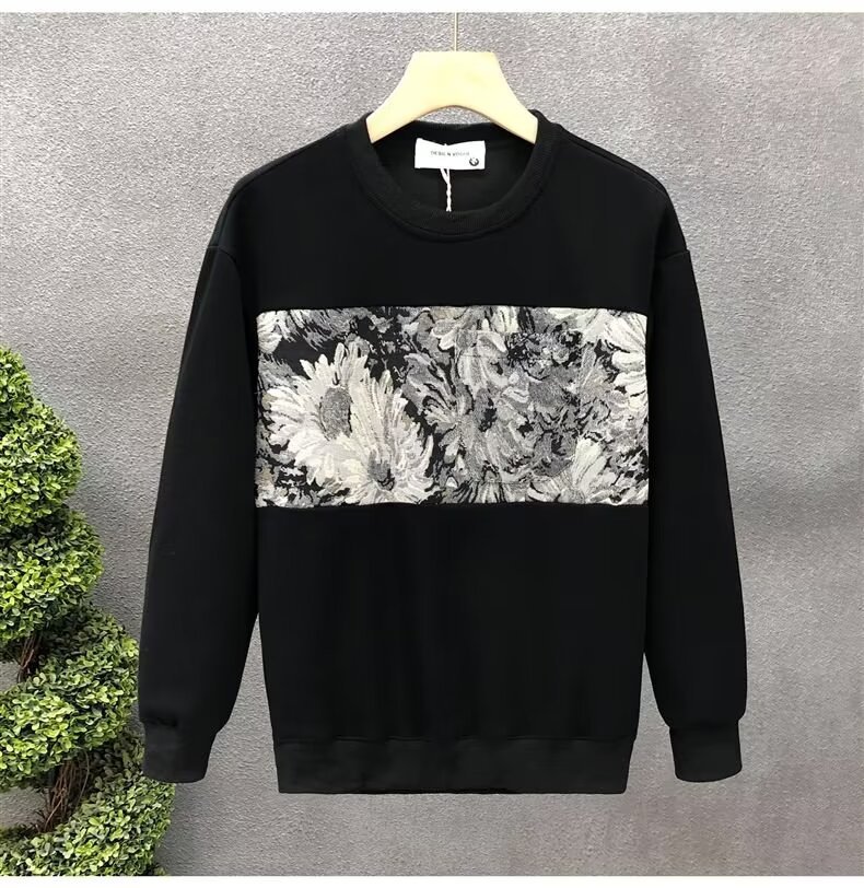 Teenage and guys round neck pullover sweatshirt men's new oil painting print long sleeved T-shirt simple versatile top handsome_voghion.com