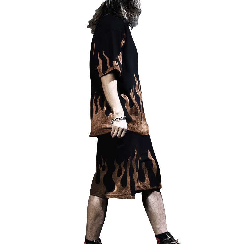 Nowy letni męski zestaw spodenek sportowych z krótkim rękawem z nadrukiem Flame Series_voghion.com