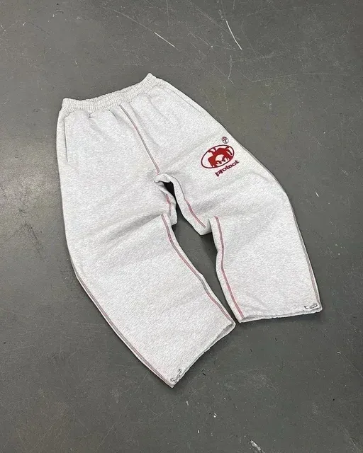 Calças masculinas Y2k bordadas cinza casual camuflagem funcional tática feminina premium jogging com cordão calças de moletom_voghion.com
