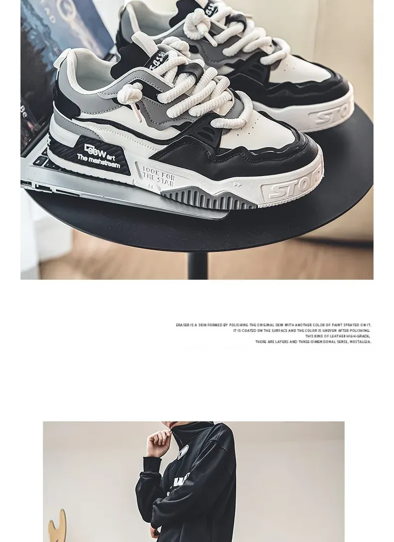Men's Easy To Clean Skateboard Shoes, Good Grip, Breathable Lace Up Sneakers, Men's Shoes 2024_voghion.com