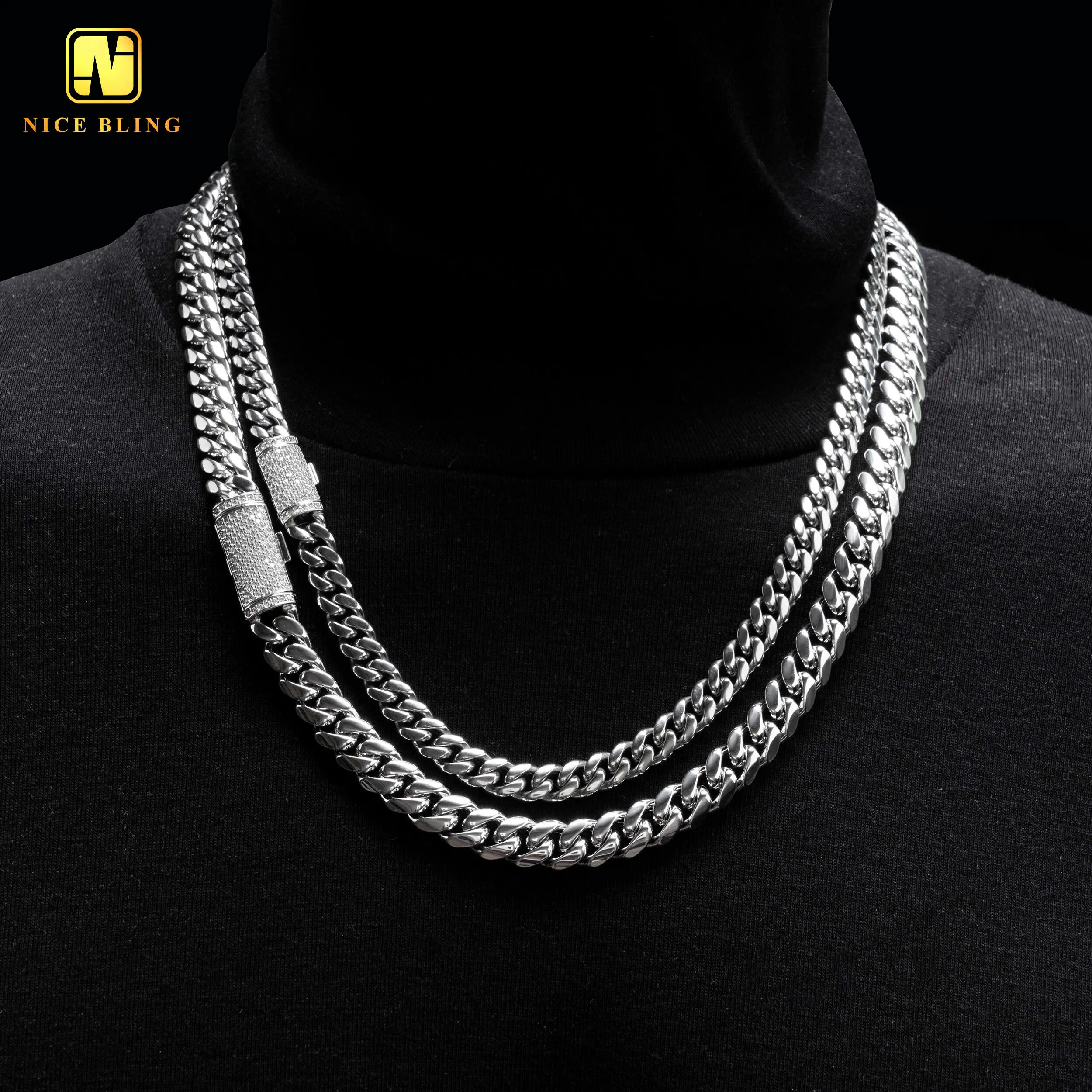 Hip Hop Iced Out Moissanite Dia Clasp 8mm 10mm 12mm 14mm 18mm Stainless Steel Pvd Gold Plated Miami Cuban Link Chain_voghion.com