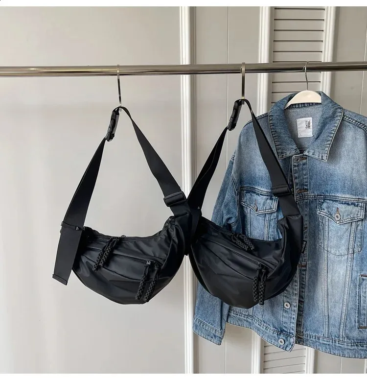 Borsa a tracolla in nylon alla moda, stile punk, tinta unita, grande capacità, multistrato, versatile, con arricciatura_voghion.com