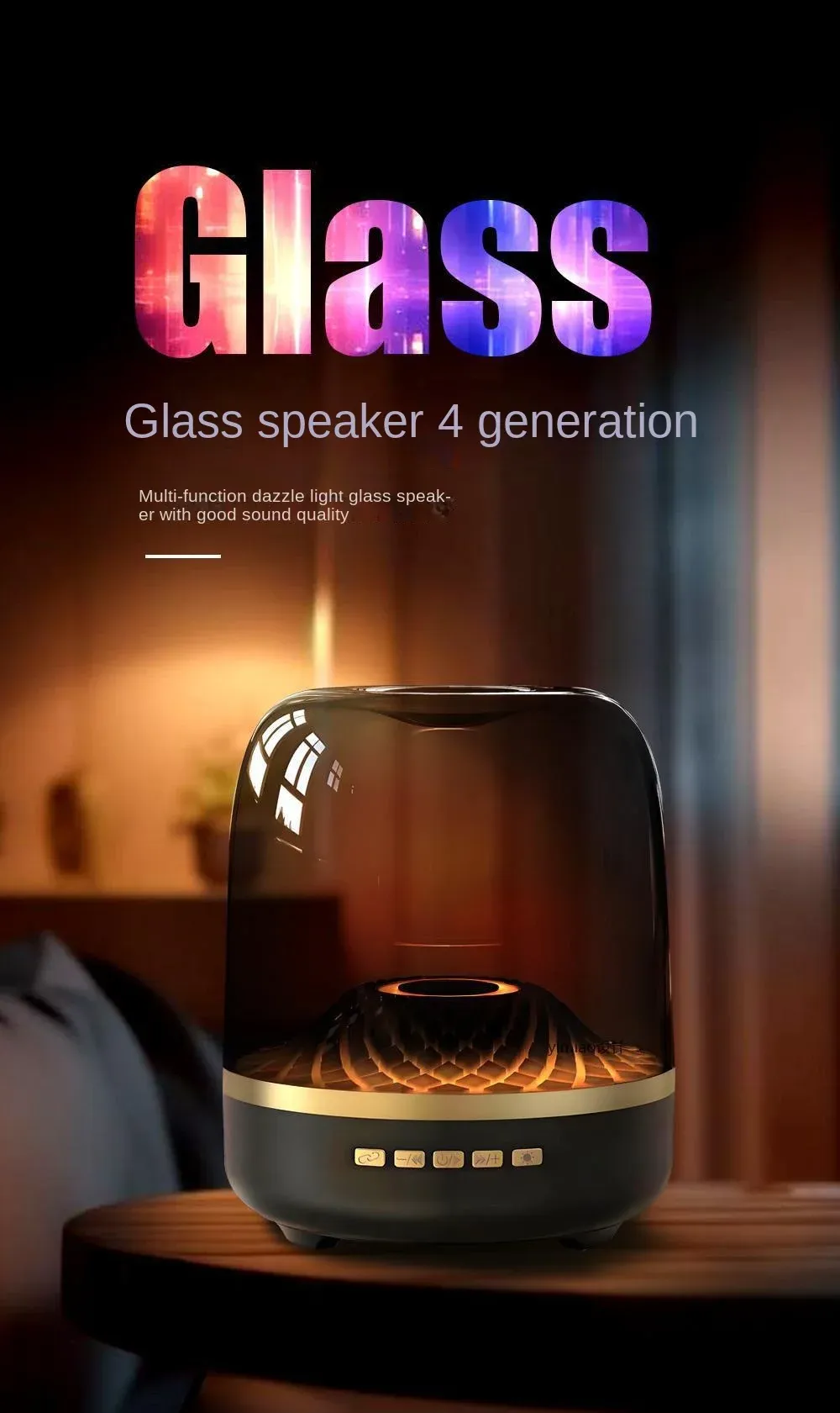 Sound Box Bluetooth Subwoofer Colorful Glass Home High Volume Wireless Computer Audience Speaker 2024_voghion.com