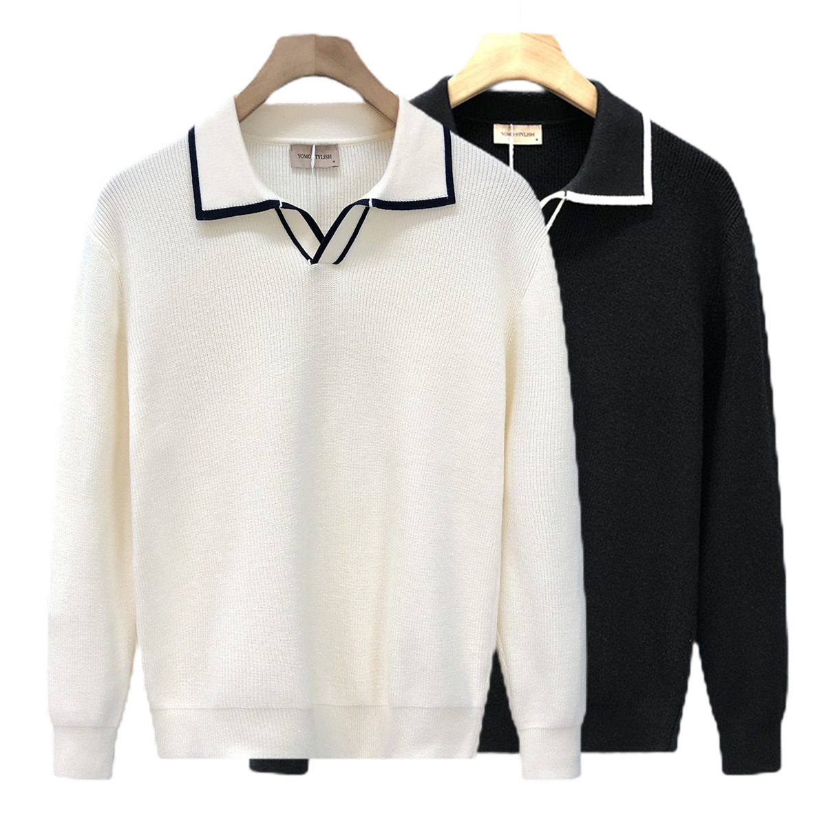 Men's Slim-Fit Color-Block Knit Sweater - Lightweight Business Casual Pullover (S-2XL EU Sizing) Breathable Polyester Blend In ​