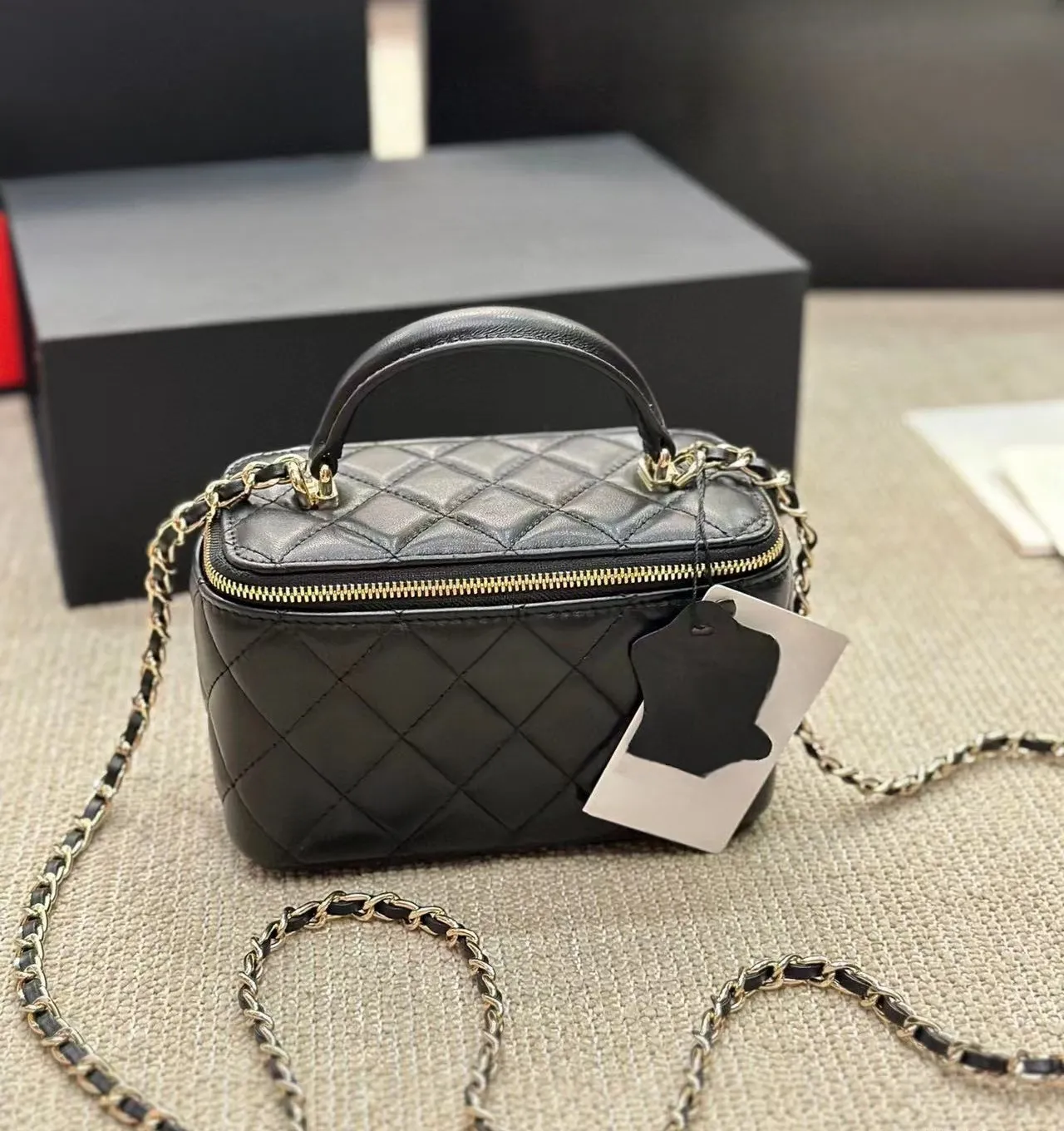 7A Black Womens Vanity Box Designer Bags Top Handle Totes Quilted Matelasse Chain Crossbody Shoulder Cosmetic Caid_voghion.com