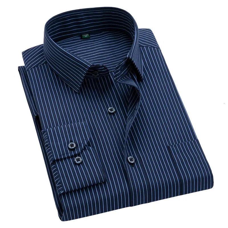 Plus Size S to 8xl formal for men striped long sleeved non-iron slim fit dress shirts Solid Twill Social Man's Clothing_voghion.com