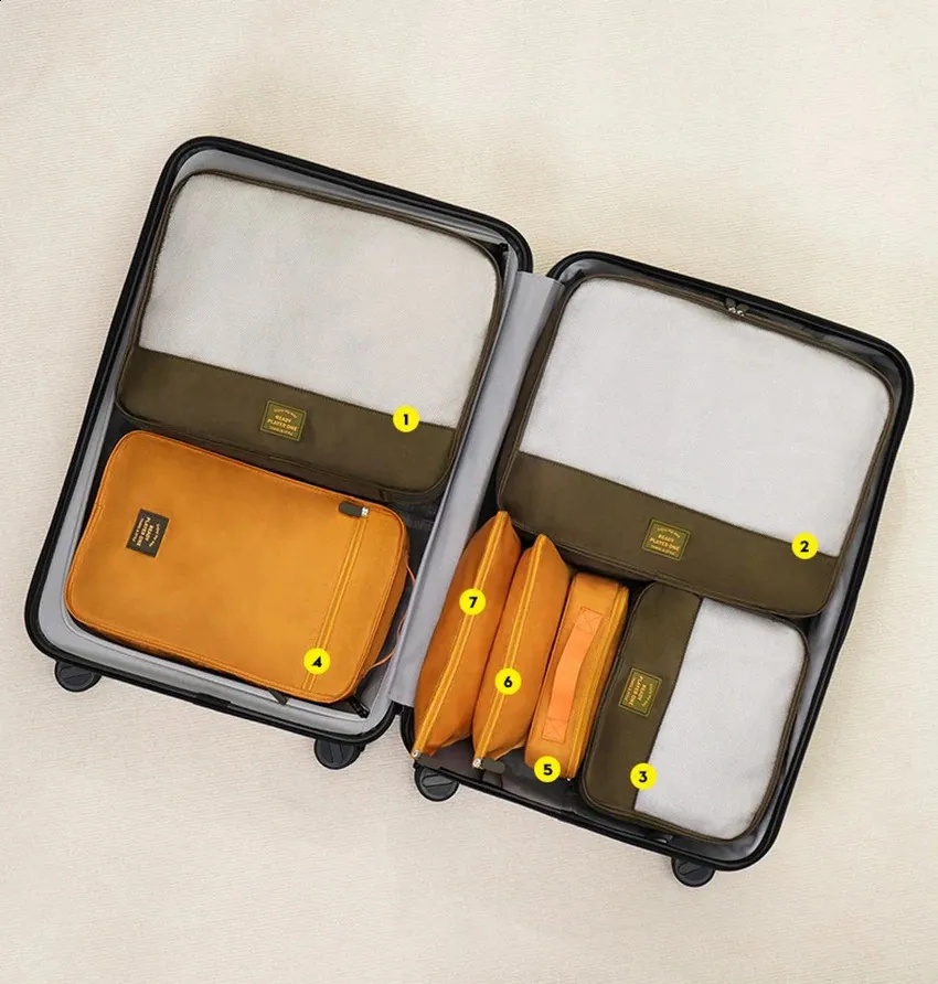 7-teiliges Reise-Set für Kleidung, Schuhe, Toilettenartikel, Aufbewahrungstasche, tragbar, für Kleiderschrank, BH, Socken, Hosen, Organizer, groß_voghion.com