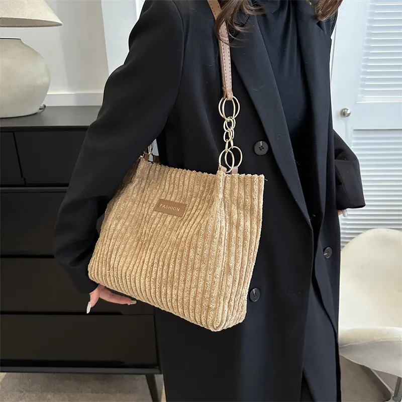 Borse a tracolla in velluto a coste per donna, 2023, nuove borse alla moda coreane, grandi, in tessuto di cotone, da donna, tote shopper_voghion.com