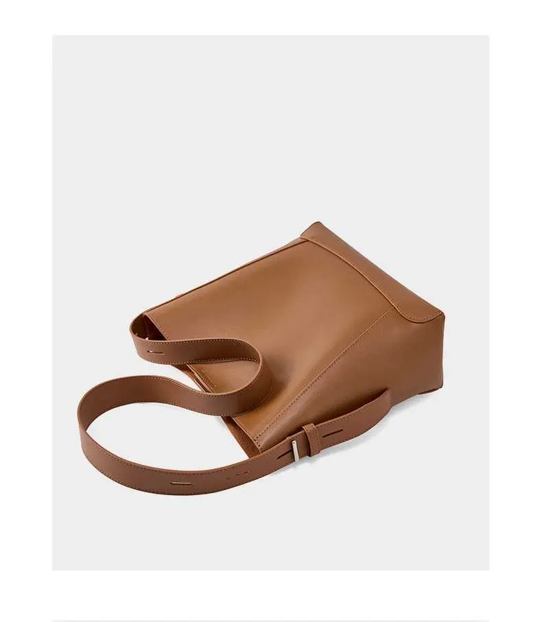 100% genuine leather shoulder large capacity denim bucket fashionable and casual womens cross bag 2391 Y241121_voghion.com