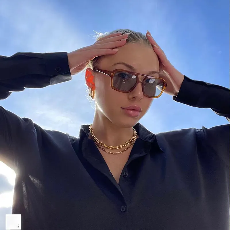 Damen Piloten Sonnenbrille Mit Doppelsteg Und Bernsteinfarben_voghion.com