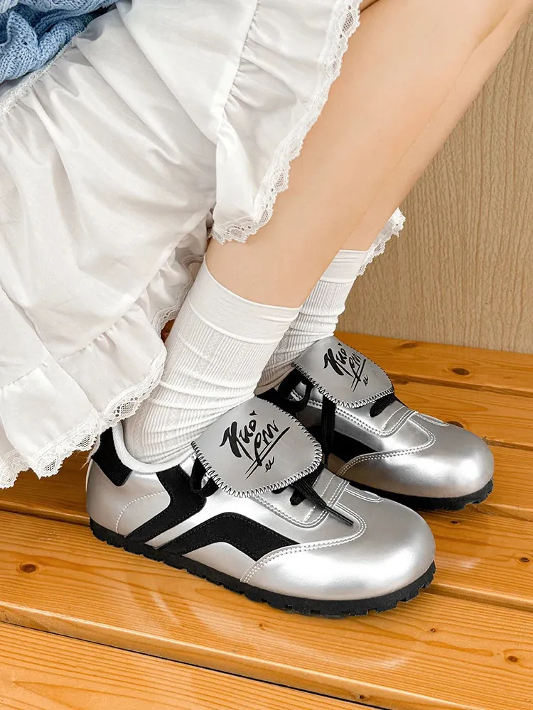 Baskets plates TuoPin argentées pour femmes, chaussures décontractées à languette, tendance, été, 250228_voghion.com