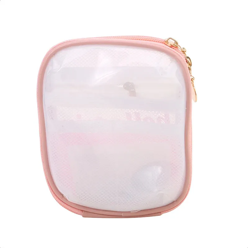 Mini organiseur de voyage transparent, petite trousse de maquillage mignonne et preppy, trousse de toilette à fermeture éclair pour cosmétiques, pochette pour pièces de monnaie pour femmes_voghion.com