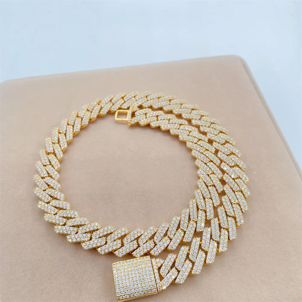 Cuban Link Chain Necklace For Men Gold Plated Moissanite Diamond_voghion.com