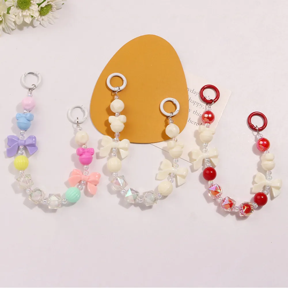 Colorful Bowknot Bead Phone Strap Charm Chain Knot Cellphone Lanyard Keychain Girl Bag Camera Pendant For Case_voghion.com