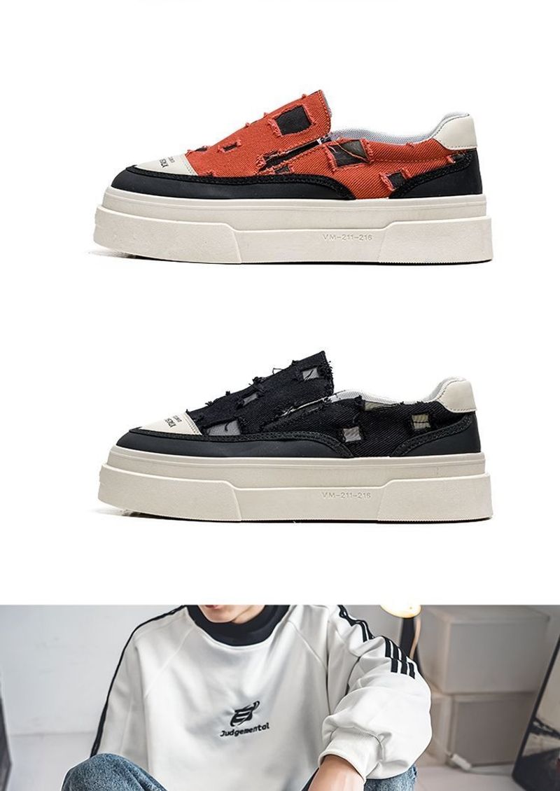MannNeil 2024 New Summer Breathable Canvas Trdy M's Versatile Instagram High Street Brok Hole Beggar Board Shoes_voghion.com