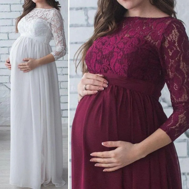 Robes de maternité femmes enceintes robe de douche de bébé accessoires de photographie vêtements de grossesse dentelle robe Maxi pour Po Shoot_voghion.com