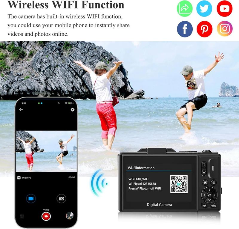 For Photography, WiFi 64MP 4K Vlogging F 3" 180° Flip Screen 18X Digital Zoom Compact Vlog Travel Camera With 32GB TF_voghion.com
