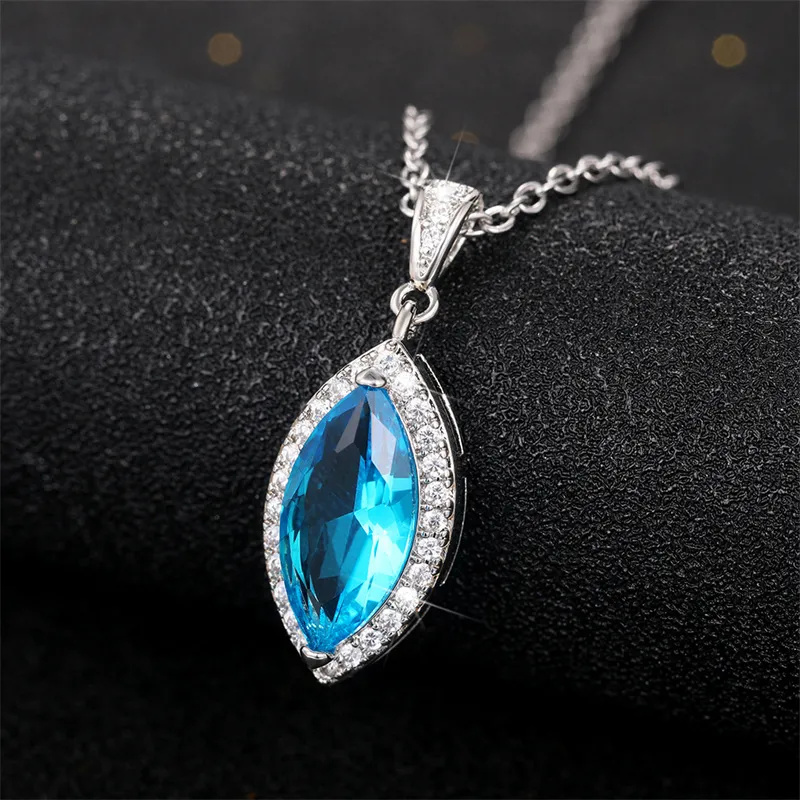 Collier pendentif marquise zirconia bleu ciel pour femme_voghion.com