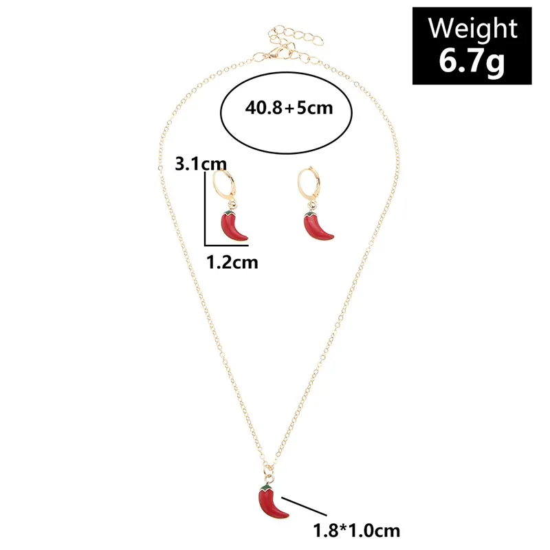 Collana Orecchini Set Coreano Carino Piccolo Rosso Smalto Ciondolo Clavicola Catena Con Peperoncino Gioielli Donna Festa_voghion.com