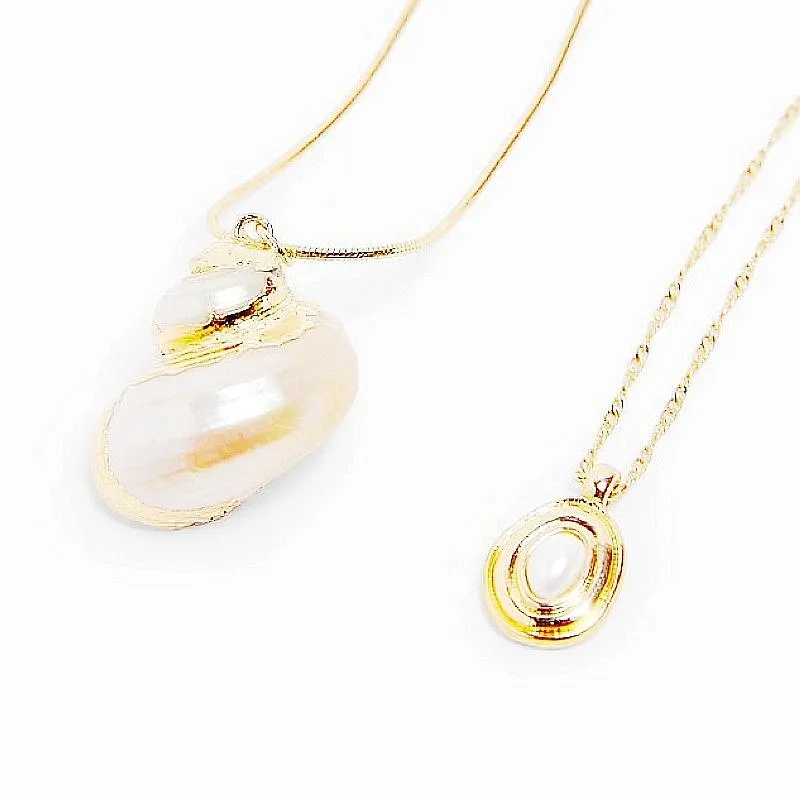 Pendant Necklaces The Two Suits Natural Conch Shells Alloy Necklace Style Deserve To Act Role Of Shell Pearl_voghion.com