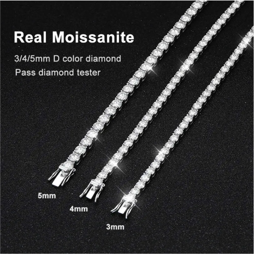 Großhandel Weißgold 3 4 5 mm Iced Gra VVS Diamant Sterling Silber Männer Frauen edlen Schmuck Armband Moissanite Tenniskette_voghion.com