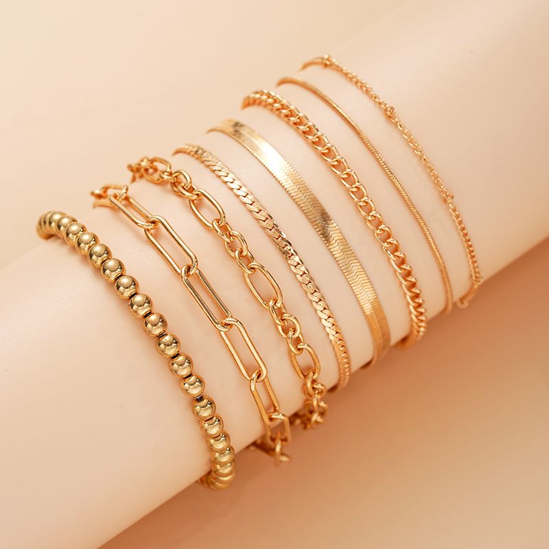 hot New Chain 8 Piece Set Fashion Round Bead Snake Bone Bracelet_voghion.com