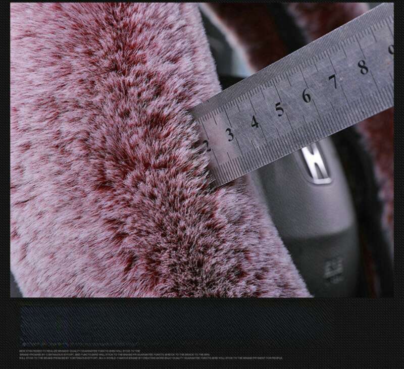 Steering Winter Otter Rabbit Fur Car Steering Wheel Plush Cartoon Handle Cover Three Piece Set Universal_voghion.com