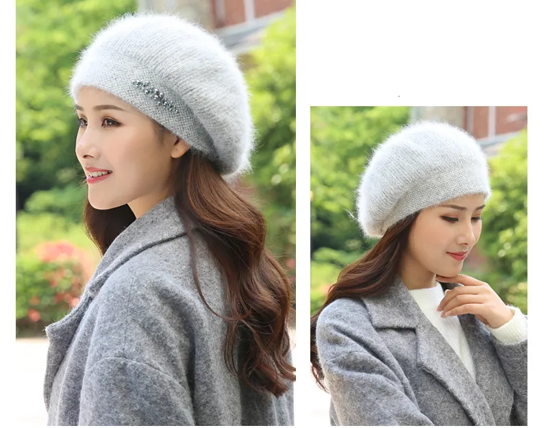 BeanieSkull Caps Beret Women Winter Hat Angora Autumn Knit Beanie Warm Thick Pearl Double Layers Snow Skiing Outdoor_voghion.com