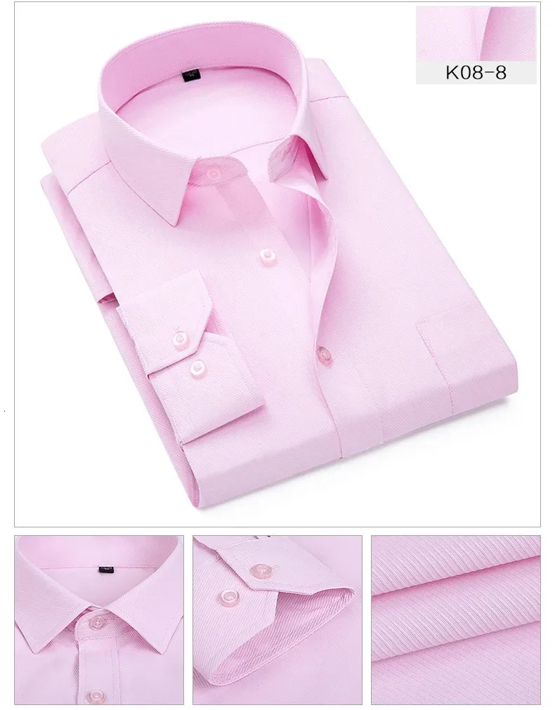 Plus Size S to 8xl formal for men striped long sleeved non-iron slim fit dress shirts Solid Twill Social Man's Clothing_voghion.com