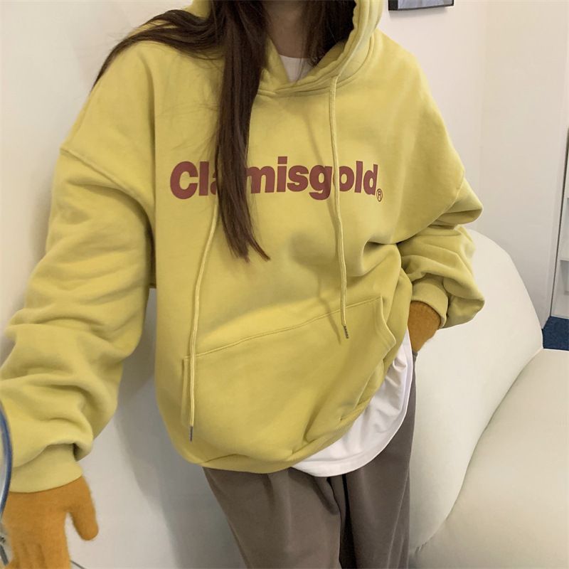 Veet hooded sweatshirt for women in autumn and winter, new loose letter printed Korean fashion student long sleeved_voghion.com