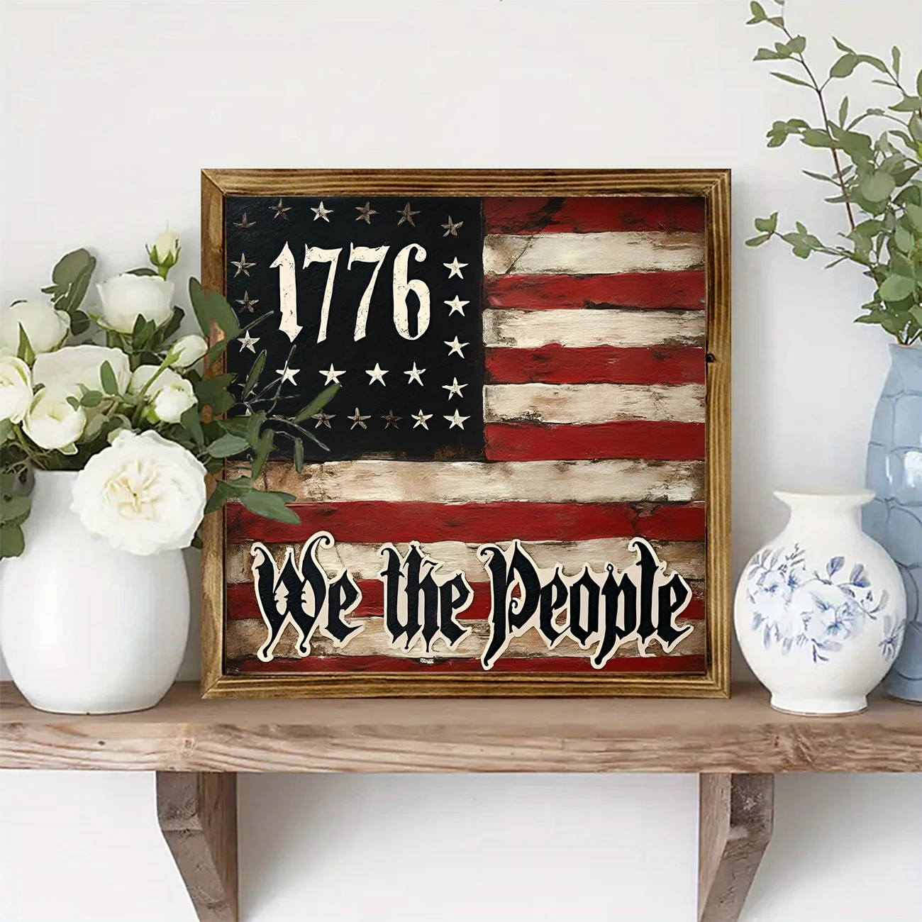Letrero rústico de madera con la bandera estadounidense de 1776: arte de pared rústico para el hogar, la oficina o como regalo patriótico. Fácil de instalar._voghion.com