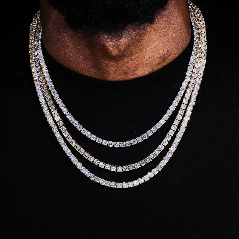 Articolo di alta qualità Hip Hop Bling Sterling Sier 3MM 4MM D Color Lab Diamond Moissanite Tennis Chain_voghion.com